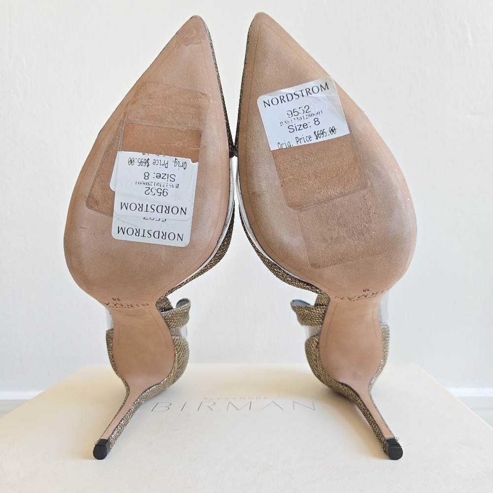 New Alexandre Birman Gold Metallic PVC Stiletto Heels NWT Size 8 US/38 EU - Picture 8 of 10